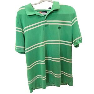 Chaps Polo Shirt Men's‎ XL Green White Striped Short Sleeve Casual 100% Cotton
